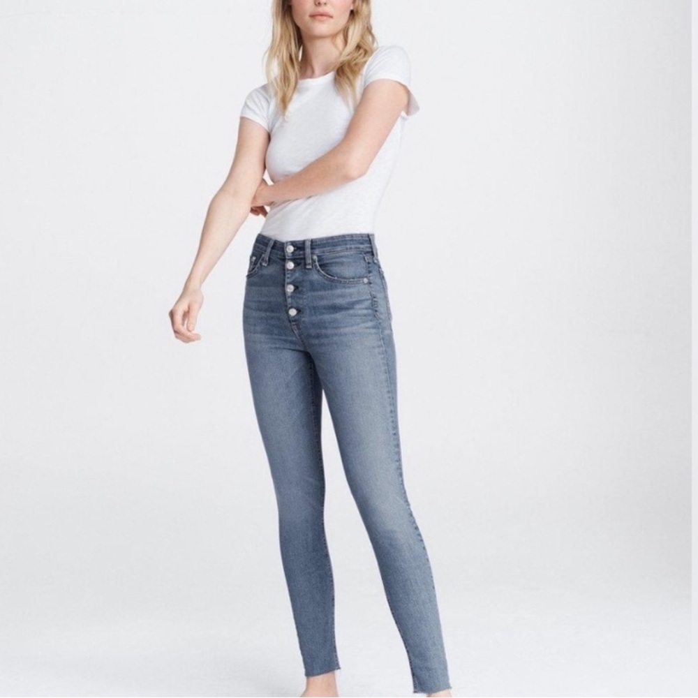 Rag & Bone Nina High Rise Ankle Skinny Button Fly Jeans in Farrah Size 27